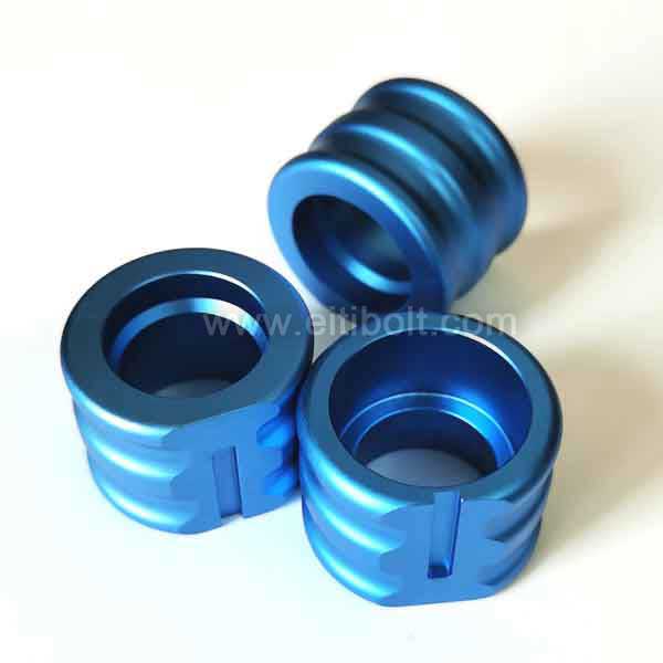 Custom CNC Machined Blue Anodized Aluminum Stop Sleeve